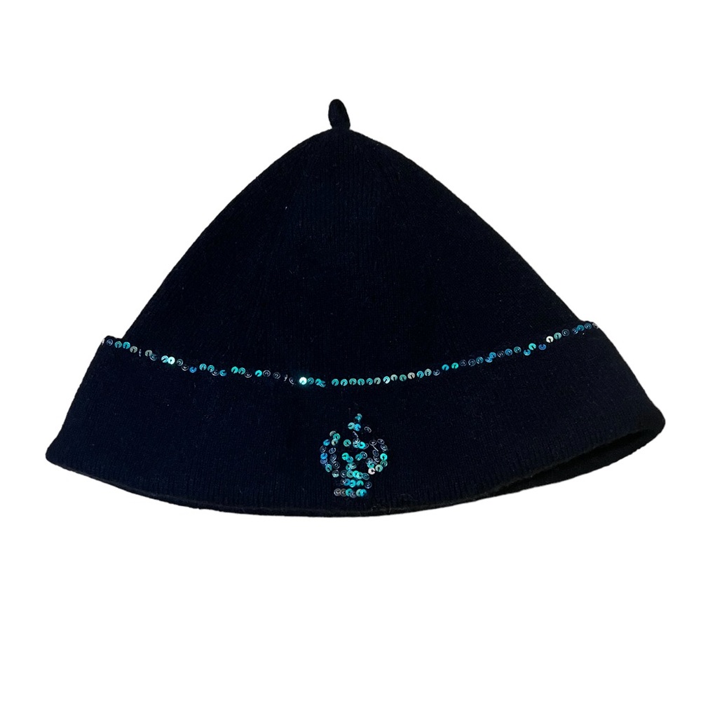Girl’s Cashmere Sequinned Black and Turquoise Hat